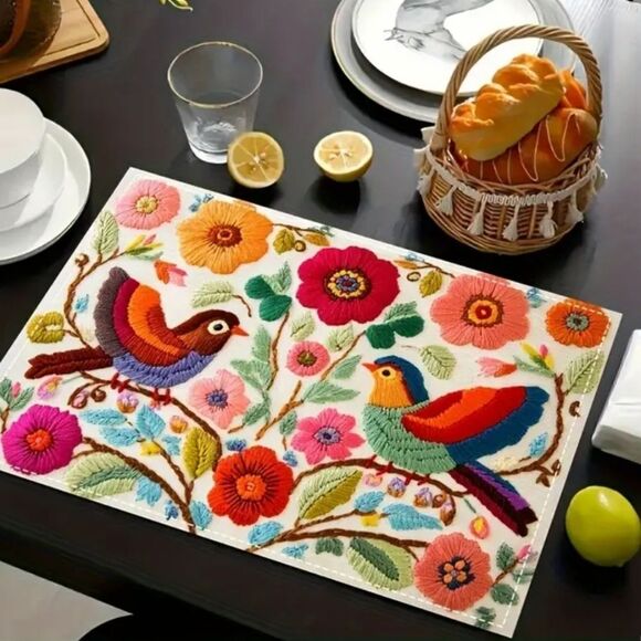 Colorful Bird and Floral Placemats Set Of 4 - Picture 5 of 6